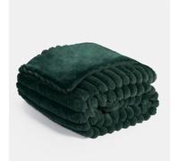 OHS Green Throw Faux Fur Blanket Thick Ribbed Bed Sofa Throw, 150 x 200cm | Super Soft Cosy Warm Winter Large Blanket Throws for Beds Double Fluffy Decorative Fleece Blanket Settee Armchair Throw