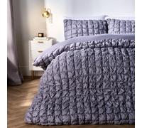 OHS Grey Bedding Double Duvet Set, Ultra Soft Warm Cosy Filled Seersucker Duvet Cover Luxury Plain Dye Textured Crinkled Quilt Cover Bedding Double Bed Set with Matching Pillowcases