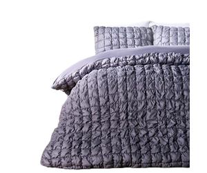 OHS Grey Bedding King Size Duvet Cover Set, Ultra Soft Warm Cosy Filled Seersucker Duvet Cover Luxury Plain Dye Textured Crinkled Quilt Covers King Size with Matching Pillowcases