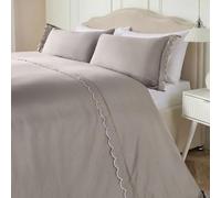OHS Grey Bedding Quilt Covers King Size, Super Soft Cosy Warm Microfibre Polyester Stylish Silver Scallop Edge Contrast King Size Duvet Cover Set with Matching Pillowcases