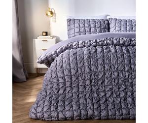 OHS Grey Bedding Super King Duvet Set, Ultra Soft Warm Cosy Filled Seersucker Duvet Cover Luxury Plain Dye Textured Crinkled Quilt Cover Superking Bedding with Matching Pillowcases