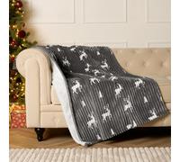 OHS Grey Christmas Stag Throw, Sherpa Reverse Rib Fleece Blanket Throws Decorative Winter Warm Blanket Ultra Soft Sofa Throw Blanket for Bedroom Living Room, 125 x 160cm