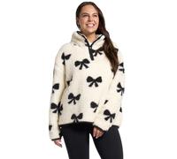 OHS Half Zip Womens Jacket, Bow Print Teddy Fleece Jacket Women Fleece Top Pullover Ultra Soft Cosy Womens Sweatshirt Casual Long Sleeve Sweater for Travel Hiking, Monochrome - L/XL