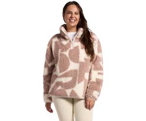 OHS Half Zip Womens Jacket, Geometric Print Teddy Fleece Jacket Women Fleece Top Pullover Ultra Soft Cosy Womens Sweatshirt Casual Long Sleeve Sweater for Travel Hiking, Beige - L/XL