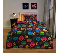 OHS Halloween Double Bedding Set, Super Soft Warm Stylish Pumpkin Ghouls Theme Microfibre Double Duvet Set for Boys Girls Comfy Cosy Quilt Duvet Cover with Pillowcases, Black
