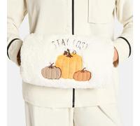 OHS Halloween Hot Water Bottle Hand Warmer with Teddy Fleece Cover Stay Cosy and Pumpkins Shapes Print 1L Leakproof Warm Rubber Hot Water Bottle for Hands Neck Shoulder Pain Relief, Cream