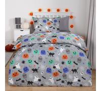 OHS Halloween Kids Duvet Cover with Pillowcase Bedding Set in Light Grey | Size: Double OHS Light Grey Double