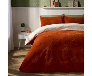 OHS Halloween King Duvet Cover Set, Super Soft Warm Thermal Teddy Halloween Bedding Tufted Pumpkin Design Fluffy Cosy King Size Bedding Set with Pillowcases, Burnt Orange