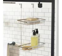 OHS Hanging Shower Caddy Organizer Storage, Silver Metal Over Door Shower Shelf 2 Tier No Drilling Rustproof Bathroom Shelf Hook Over Rack Shampoo Holder for Showers