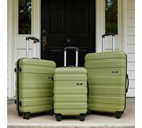 Ohs Hard Shell Suitcase Luggage 3 Piece Set Travel Abs 4 Wheels - Olive
