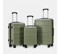 OHS Hard Suitcase Luggage Set Shell Travel Abs 4 Wheels, Olive - 3 Piece Set