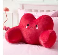 OHS Heart Cuddle Cushion for Adults, Comfy Reading Pillows Super Soft Teddy Fleece Kids Cushions with Arms Back Cushion Snuggle Hug Pillow Relaxing at Home, Red - 73 x 49 x 38cm