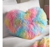 OHS Heart Cushion, Soft Comfy Fluffy Cushions Cute Room Decor Heart Pillow Home Decoration Cosy Cuddle Pillow Rainbow Bedroom Accessories, Rainbow Tie Dye - 40cm