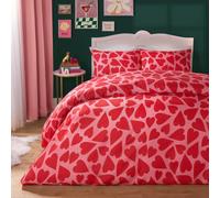OHS Heart Duvet Cover Quilt Pillowcase Microfibre Bedding Set, Red - King