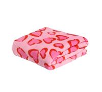 OHS Heart Leopard Flannel Fleece Blanket, Valentines Gifts for Her Cosy Love Blanket Soft Warm Throw Blankets for Bed Sofa Throw Valentines Decorations Single Bed Throw, Pink/Red - 125 x 150cm
