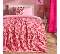 OHS Heart Leopard Flannel Fleece Throw Blanket Soft Bedspread in Pink | Size: 125 cm x 150 cm OHS Pink 125 cm x 150 cm