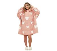 OHS Heart Print Hoodie Blanket Oversized Fleece Sherpa Throw