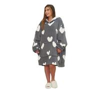 OHS Heart Print Hoodie Blanket Oversized Fleece Sherpa Throw