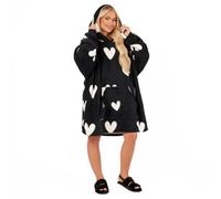 Ohs Heart Print Hoodie Blanket Oversized Fleece Sherpa Throw, Black