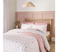 OHS Heart Print Super King Duvet Set Reversible, Gifts for Women Super Soft Cosy Warm Microfibre Polyester Watercolour Quilt Cover Set Modern Comfy Superking Bedding with Pillowcases, Pink/Grey
