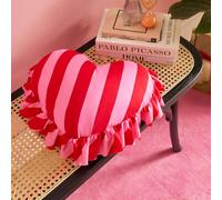 OHS Heart Shaped Frill Candy Stripe Scatter Cushion in Bright Pink OHS Bright Pink