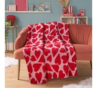 OHS Hearts Throws for Sofas Pink Blanket, Valentines Gifts for Her Super Soft Cosy Warm Waffle Fleece Blanket for Bed Settee Valentines Decorations Single Bed Throw, Pink/Red - 125 x 150cm