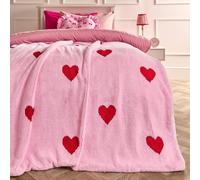OHS Hearts Tufted Teddy Fleece Throw Blanket Soft Bedspread in Pink | Size: 130 cm x160 cm OHS Pink 130 cm x160 cm
