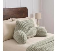 OHS Heatable Ribbed Faux Fur Cuddle Cushion Bed Pillow For Sitting Up, Sage | Soft Fleece Cuddle Cushion Ideal For Reading Gaming Watching TV On Bed Or Sofa
