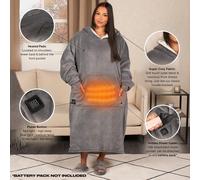 OHS Heated Hoodie Blanket Extra Long Oversized Sherpa Throw USB Jumper in Charcoal OHS Charcoal One Size