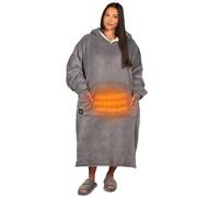 OHS Heated Hoodies Extra Long Grey, Electric Blanket Hoodie Oversized Heated Jumper Soft Sherpa Fluffy Christmas Gifts for Her, USB Powerbank Charging