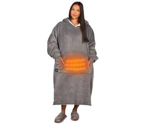 OHS Heated Hoodies Extra Long Grey, Electric Blanket Hoodie Oversized Heated Jumper Soft Sherpa Fluffy Christmas Gifts for Her, USB Powerbank Charging