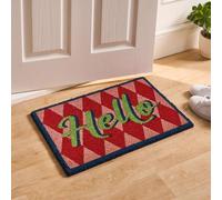 OHS Hello Slogan Coir Doormat Diamond Check Non Slip Door Rug | Size: 40 x 60 cm OHS Multicolor 40 x 60 cm
