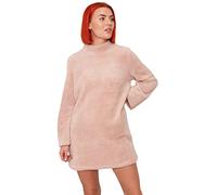 OHS High Neck Super Soft Teddy Fleece Dress Plush Warm Stylish T-Shirt Long Sleeve Collar Warm Fluffy Comfy Casual Loungewear