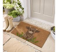 OHS Highland Cow Front Door Mat Inside Outside Coir Door Mats,Brown 40x60cm | Stylish Welcome Mat Non-Slippery Heavy Duty Washable Door Mat Entrance Entryway Dirt Trapping Indoor Outdoor Rug