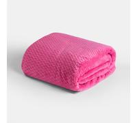 OHS Honeycomb Waffle Fleece Throw Soft Faux Fur Blanket in Bright Pink | Size: 200 cm x 240 cm OHS Bright Pink 200 cm x 240 cm