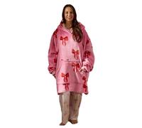 OHS Hoodie Blanket Bow Print, Gifts for Women Super Soft Sherpa Fleece Warm Wearable Blanket Comfy Cosy Oversized Hoodie Women Sweatshirt Big Pocket for Adults Women Girls, Pink/Red