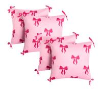 OHS Hot Pink Cushion Covers 45 x 45, Matte Velvet Bow Print Decorative Square Throw Pillow Cover with Invisible Home Decor Bow Cushion Covers Set of 4 for Sofa Living Room Bedroom