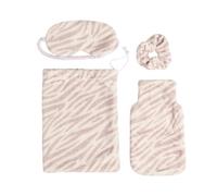 OHS Hot Water Bottle Gift Set 5 Piece Fluffy Womens Gift Sets, Beige Zebra | Winter Gifts Include 750ml Hot Water Bottle with Faux Fur Cover, Eye Mask, Fluffy Socks, Fluffy Scrunchie, Draw String Bag