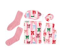 OHS Hot Water Bottle Gift Set 5 Piece Stripe Bow Pink Gifts for Women