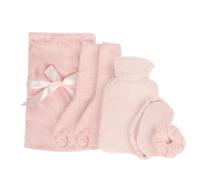 OHS Hot Water Bottle Gift Set Blush Pink, Gift Set Women Super Soft Warm Cosy Winter Christmas Gifts - 750ml Hot Water Bottle with Cover, Eye Mask, Fluffy Socks, Fluffy Scrunchie, Draw String Bag