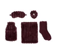 OHS Hot Water Bottle Set 5 Piece Ribbed Fluffy Womens Gift Sets, Burgundy