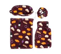 OHS Hot Water Bottle Set 5 Piece Womens Gift Sets, Cheese Wine Burgundy | Winter Gifts Include 750ml Hot Water Bottle with Faux Fur Cover, Eye Mask, Fluffy Socks, Fluffy Scrunchie, Draw String Bag