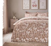 OHS Illustrated Bows Duvet Cover Set with Pillowcase Polycotton Bedding in Natural | Size: Double OHS Natural Double