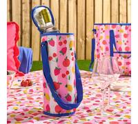 OHS Insulated Bottle Cool Bags for Wine Champagne Water, Fruit Print Portable Wine Cooler Bag Reusable Single Bottle Carrier Fits 750ml Bottles with Strap & Zip for Picnics & Travel Easy Clean, Pink