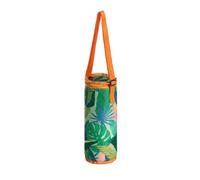 OHS Insulated Bottle Cool Bags for Wine Champagne Water, Palm Print Portable Wine Cooler Bag Reusable Single Bottle Carrier Fits 750ml Bottles with Strap & Zip for Picnics & Travel Easy Clean, Green