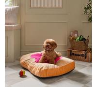OHS Jam Toast Dog Bed Small Novelty Calming Dog Cat Bed, Brown/Hot Pink | Cute Non Slip Base Puppy Pet Beds for Dogs Cats Cushioned Comfort Sleep Funny Dog Bed Bedroom Living Room Lounge, 80 x 70cm