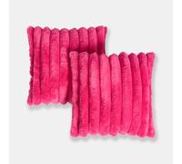 OHS Jumbo Cushion Covers 45 x 45cm Soft Faux Fur Ribbed Decorative Square Throw Pillow Covers Pack of 2 with Invisible Zipper for Sofa Living Room Bedroom, Hot Pink