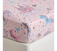 OHS Kids Bedroom Unicorn Kingdom Single Fitted Sheet Pink, Easy Care Soft Microfibre Fabric Deep Pocket 25cm Girls Bedding Bed Cover Shrinkage and Fade Resistant Kids Fitted Sheet, 90 x 190cm