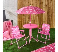 OHS Kids Bows Folding Bistro Set Table Chair with Parasol Garden Patio in Bright Pink OHS Bright Pink