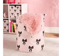 Ohs Kids Bows Print Laundry Basket Clothes Storage Toy Organiser - Monochrome